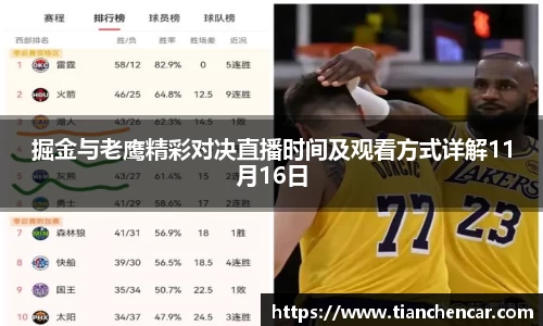 掘金与老鹰精彩对决直播时间及观看方式详解11月16日